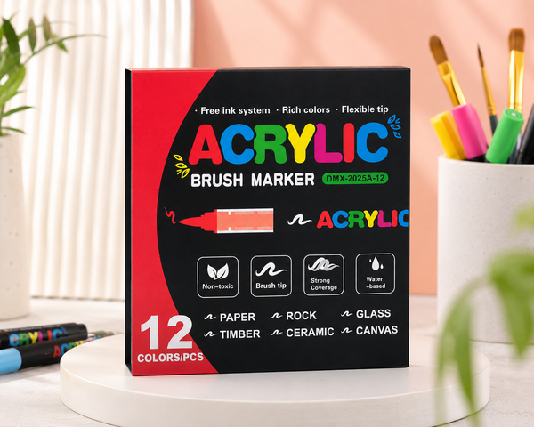 Shein Acrylic Brush Markers – 12 لون أكريليك للرسم والأعمال اليدوية 🎨