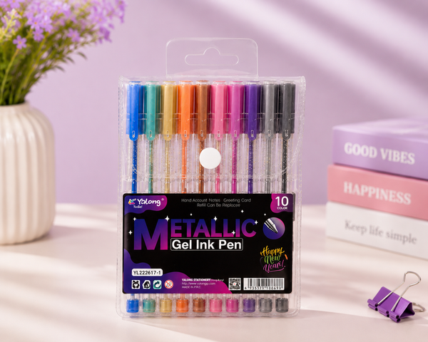 Yalong Metallic Gel Ink Pen – مجموعة أقلام جل ميتاليك 10 ألوان✨