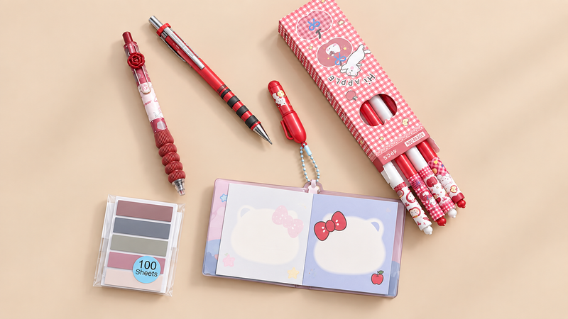 مجموعة أدوات مكتبية كيوت – 🍎Cat & Apple Stationery Set