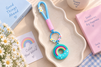 Rainbow Donut Keychain – Cute Pastel Charm | ميدالية مفاتيح قوس قزح 🌈 🩵