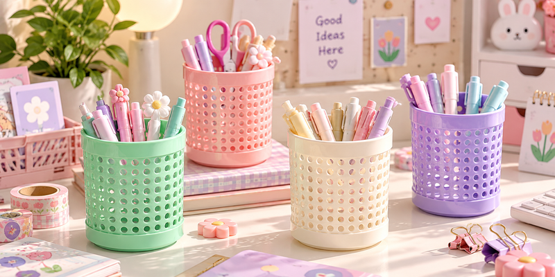 منظم أقلام شبكي بألوان باستيل – Pastel Mesh Pen Holder