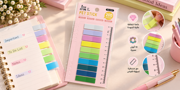 فواصل لاصقة PET Stick – 10 ألوان | 200 ورقة🩷