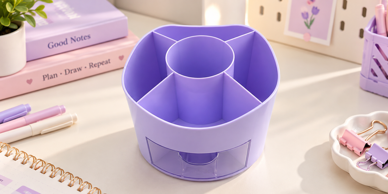 منظم الأدوات الدوار متعدد الأقسام – Rotating Multi-Compartment Desk Organizer