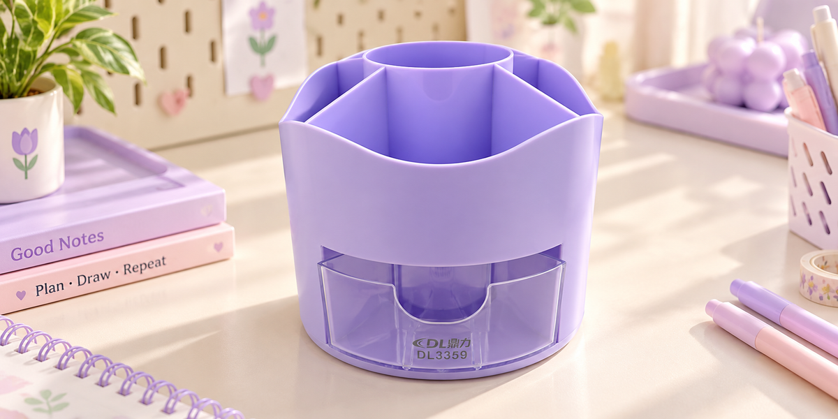 منظم الأدوات الدوار متعدد الأقسام – Rotating Multi-Compartment Desk Organizer