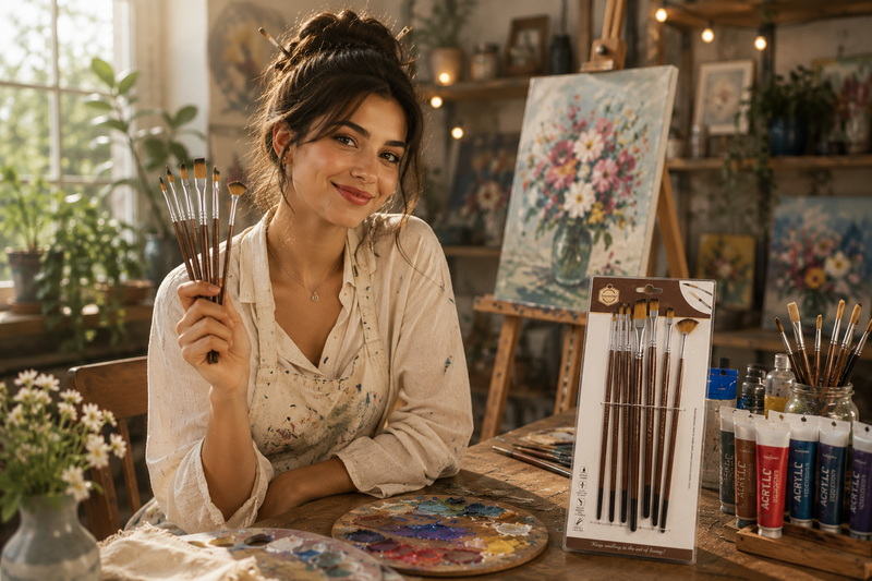 طقم فرش رسم احترافية – 7 فرش متنوعة للرسم بالأكريليك والألوان المائية والزيتية