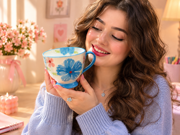 مج فنجان كبير فاخر بتصميم زهور ملون – لمسة من البهجة في كل رشفة